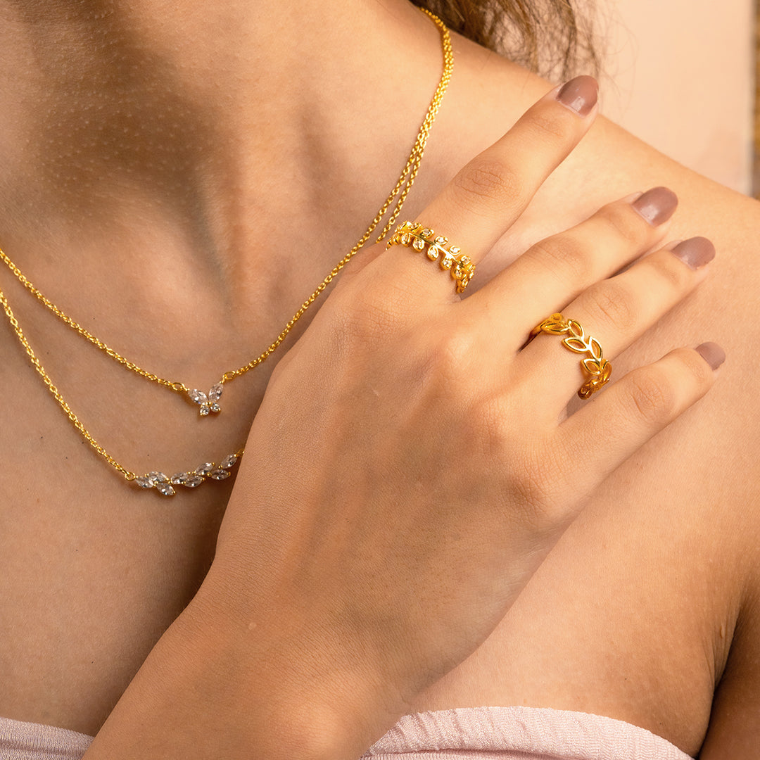 Studded Leaf Band Ring