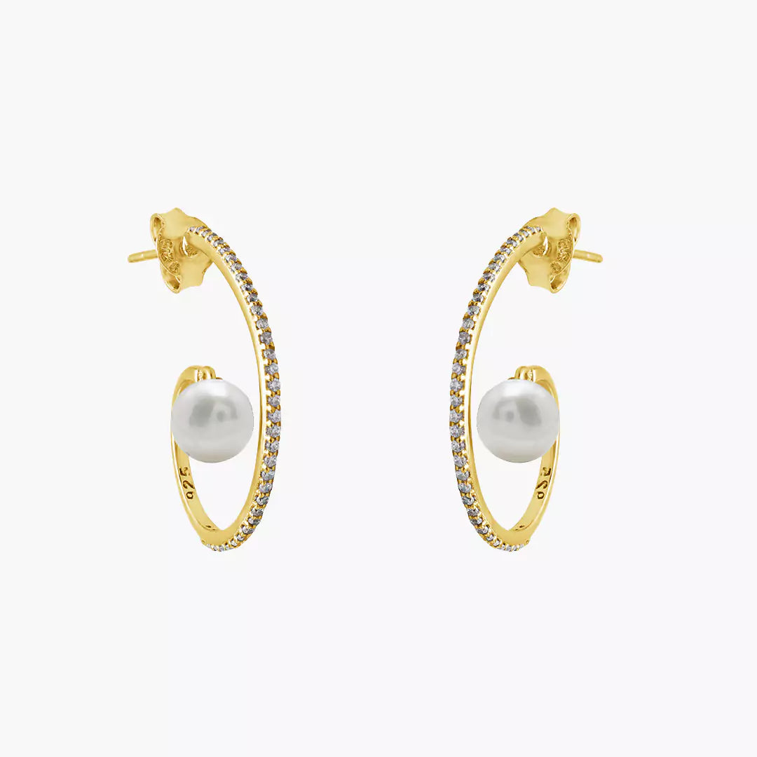 Dangling Pearl Diamond Hoops