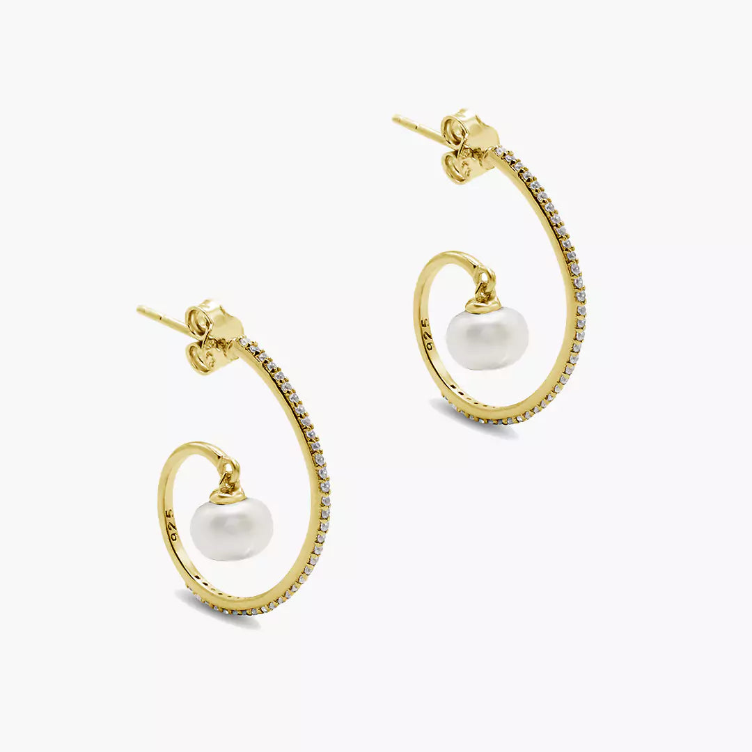 Dangling Pearl Diamond Hoops