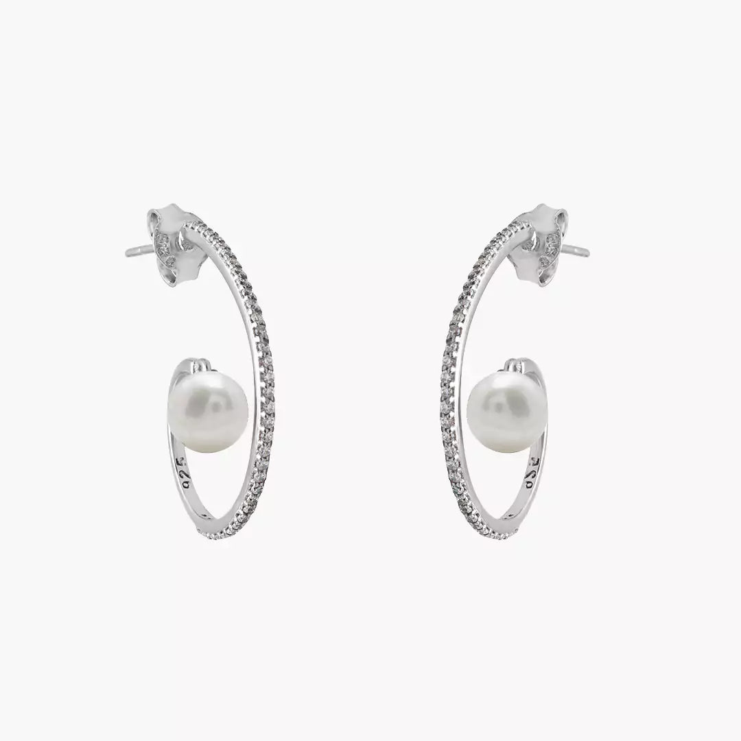 Dangling Pearl Diamond Hoops