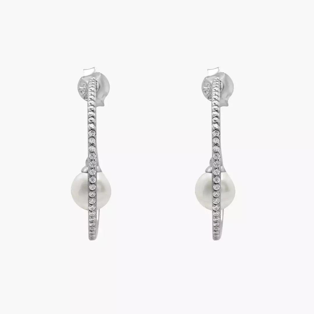 Dangling Pearl Diamond Hoops