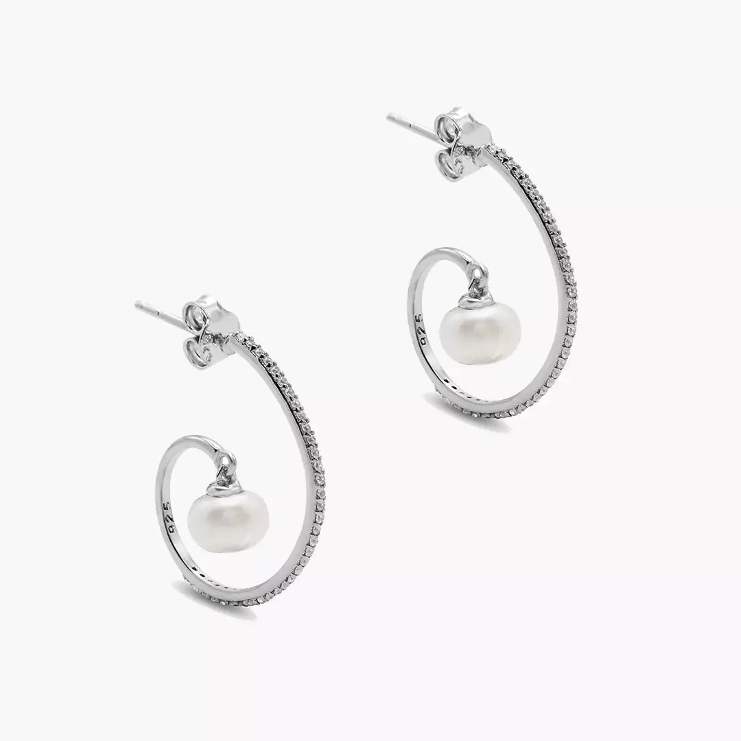 Dangling Pearl Diamond Hoops