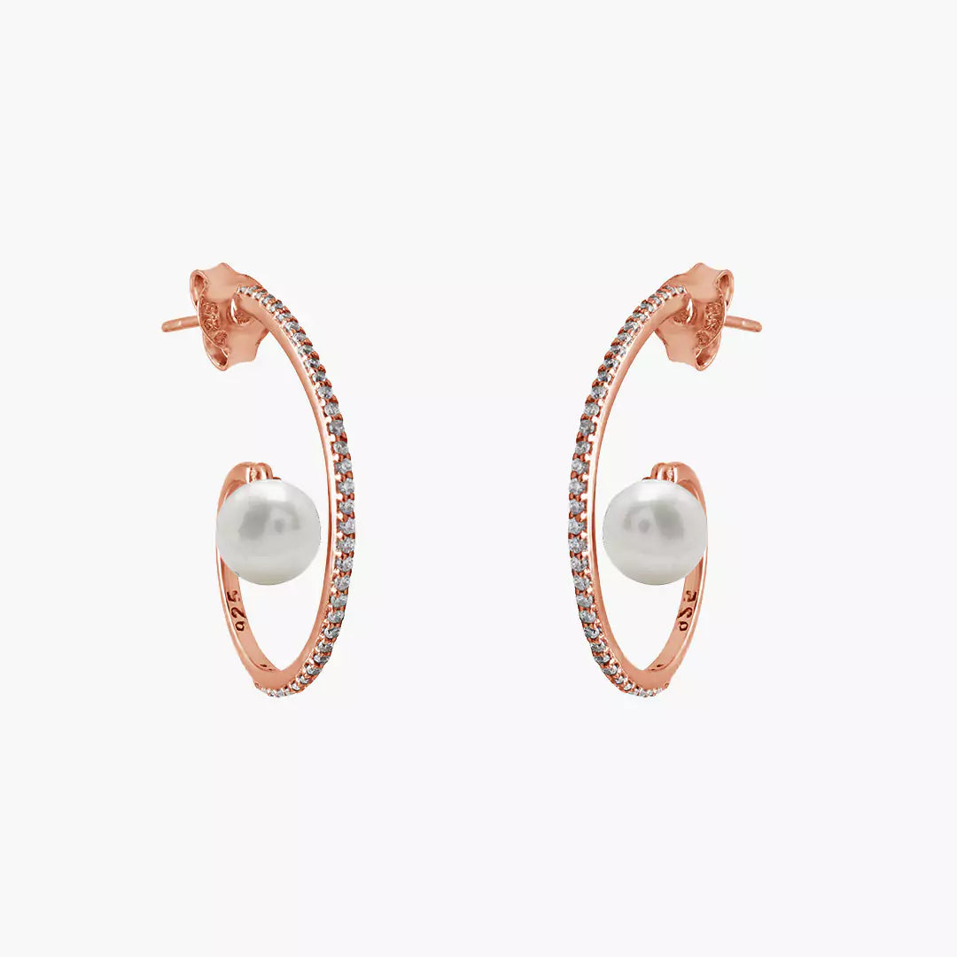 Dangling Pearl Diamond Hoops