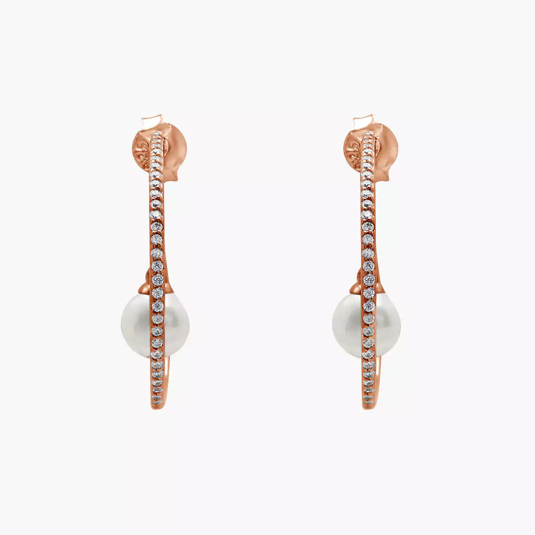 Dangling Pearl Diamond Hoops