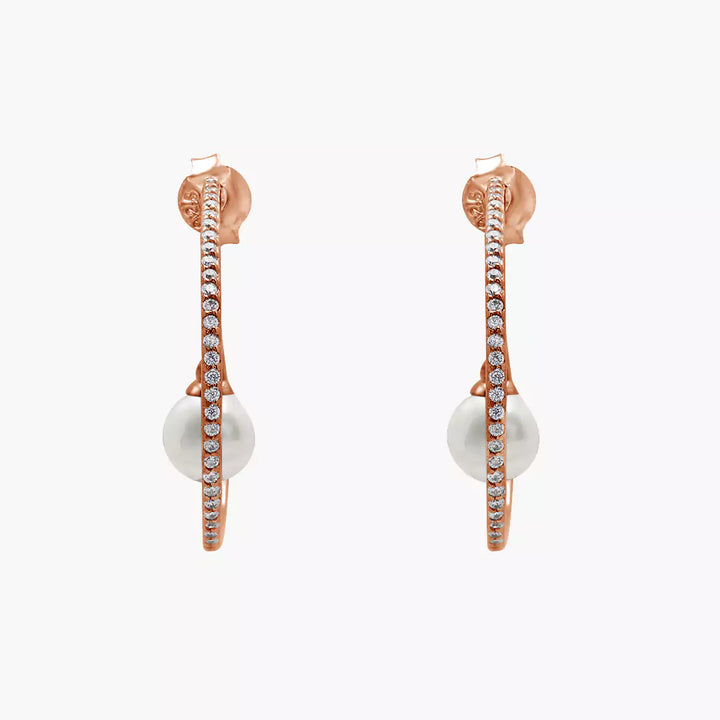 Dangling Pearl Diamond Hoops