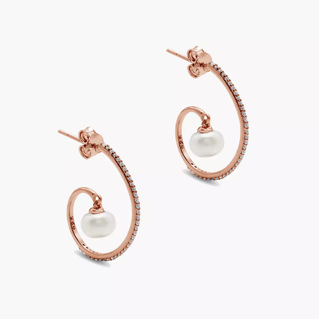 Dangling Pearl Diamond Hoops