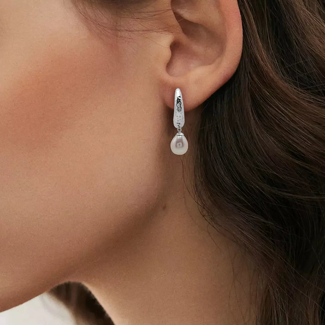 Hammered Pearl Huggies