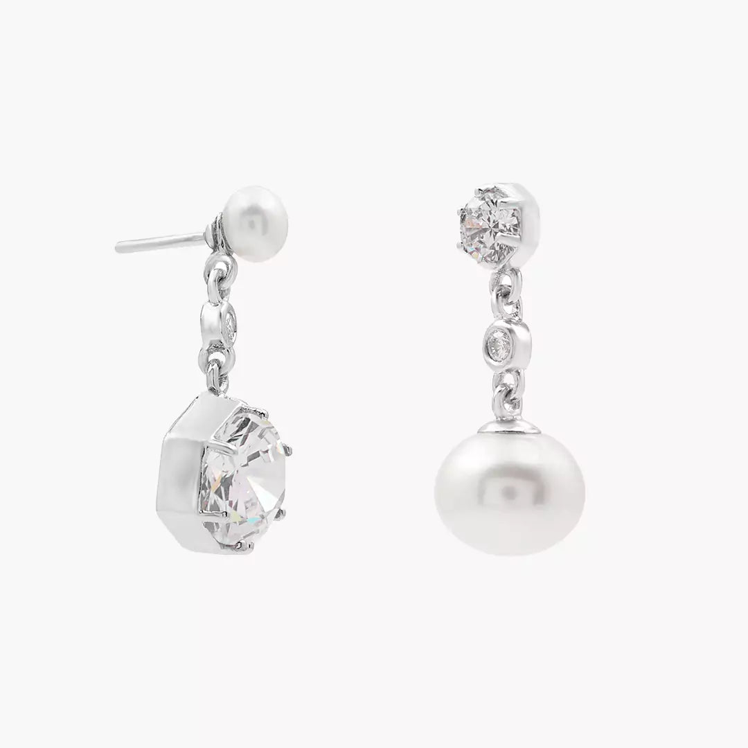 Mismatched Hexa Diamond Pearl Earrings