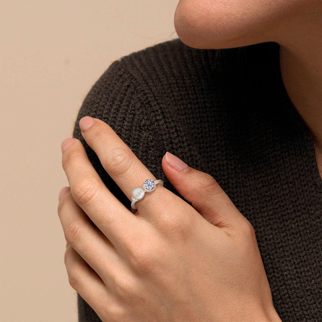 Hexa Diamond Pearl Ring