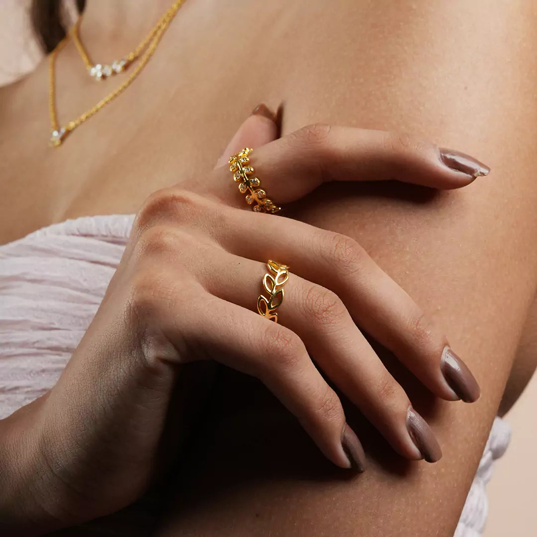 Studded Leaf Band Ring