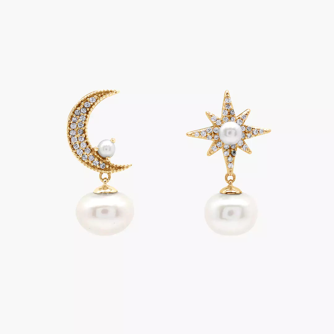 Moon Star Pearl Earrings