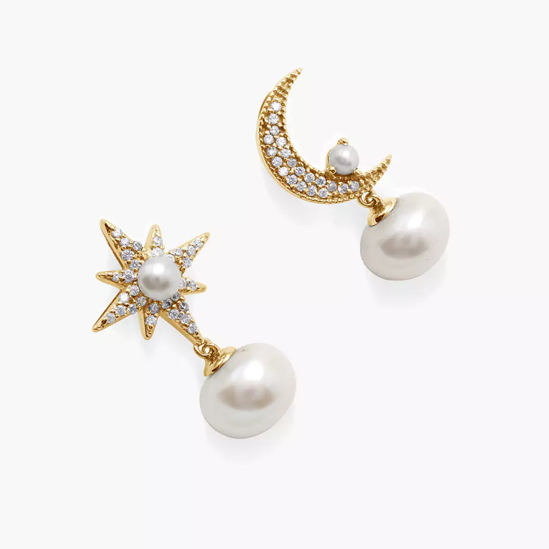 Moon Star Pearl Earrings