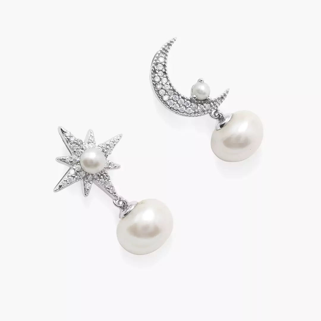 Moon Star Pearl Earrings