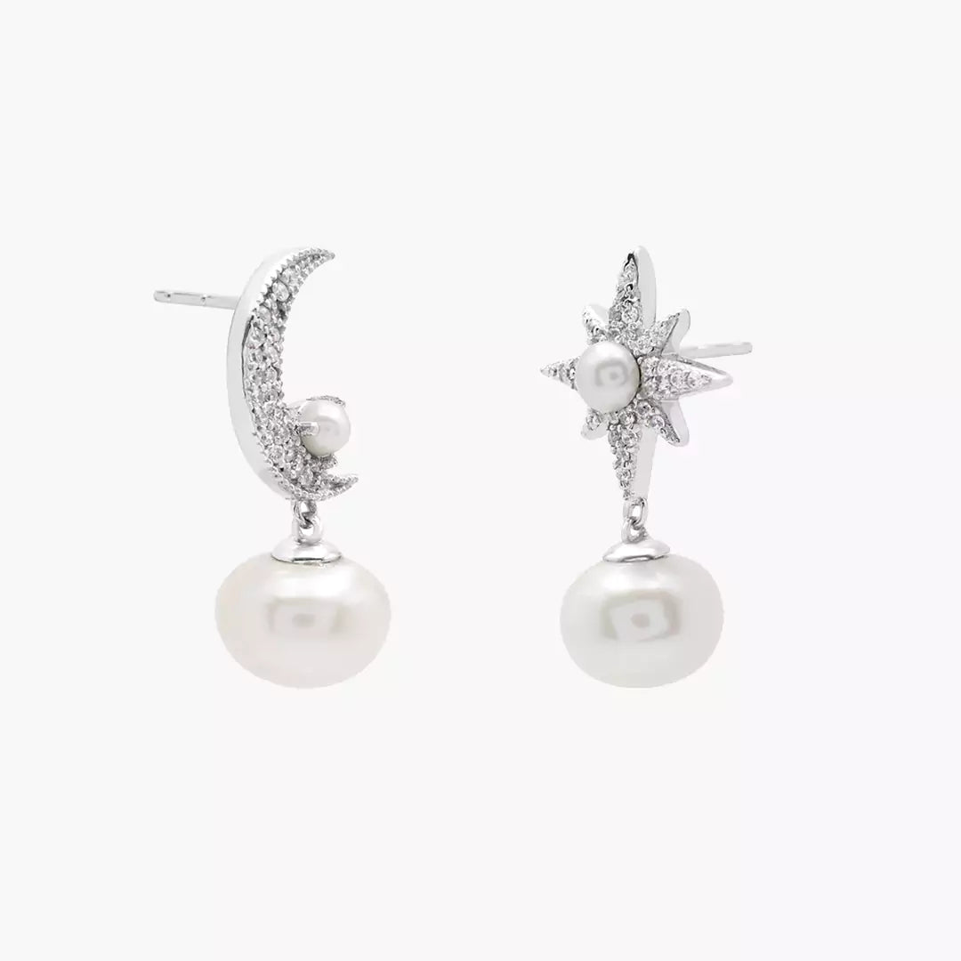 Moon Star Pearl Earrings