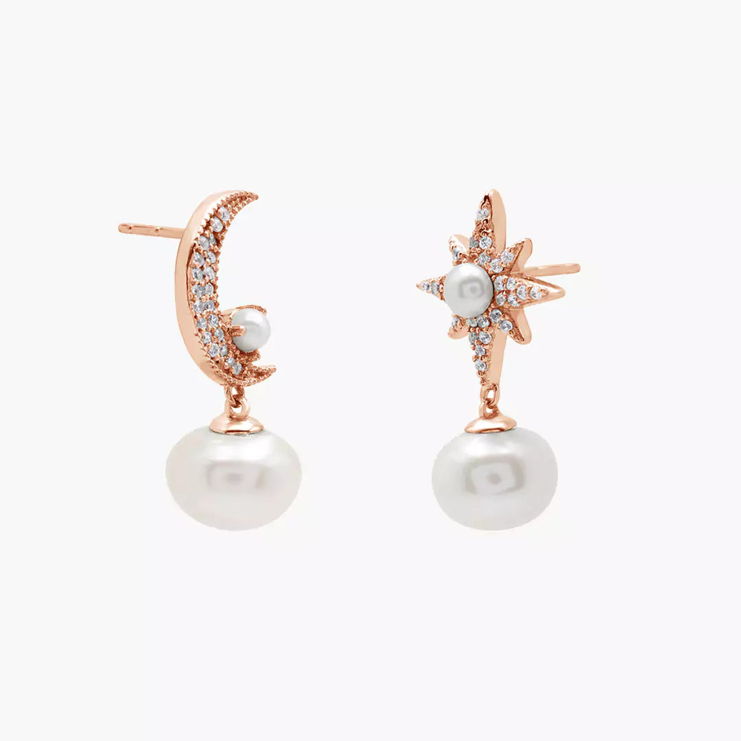 Moon Star Pearl Earrings